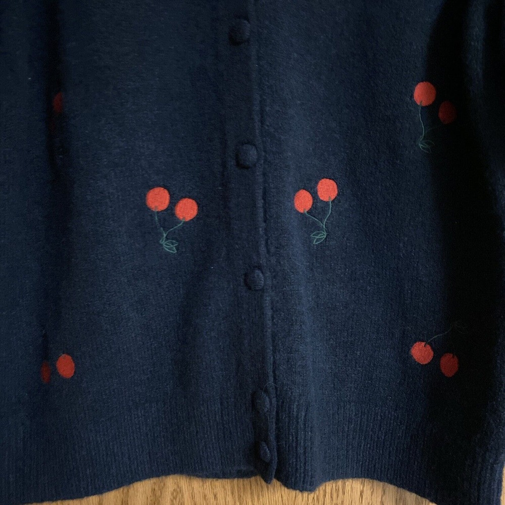 BODEN Sweater 8 Alpaca Wool Blend Cherry Embroidered Button Up Blue Sz 10 - Picture 6 of 6